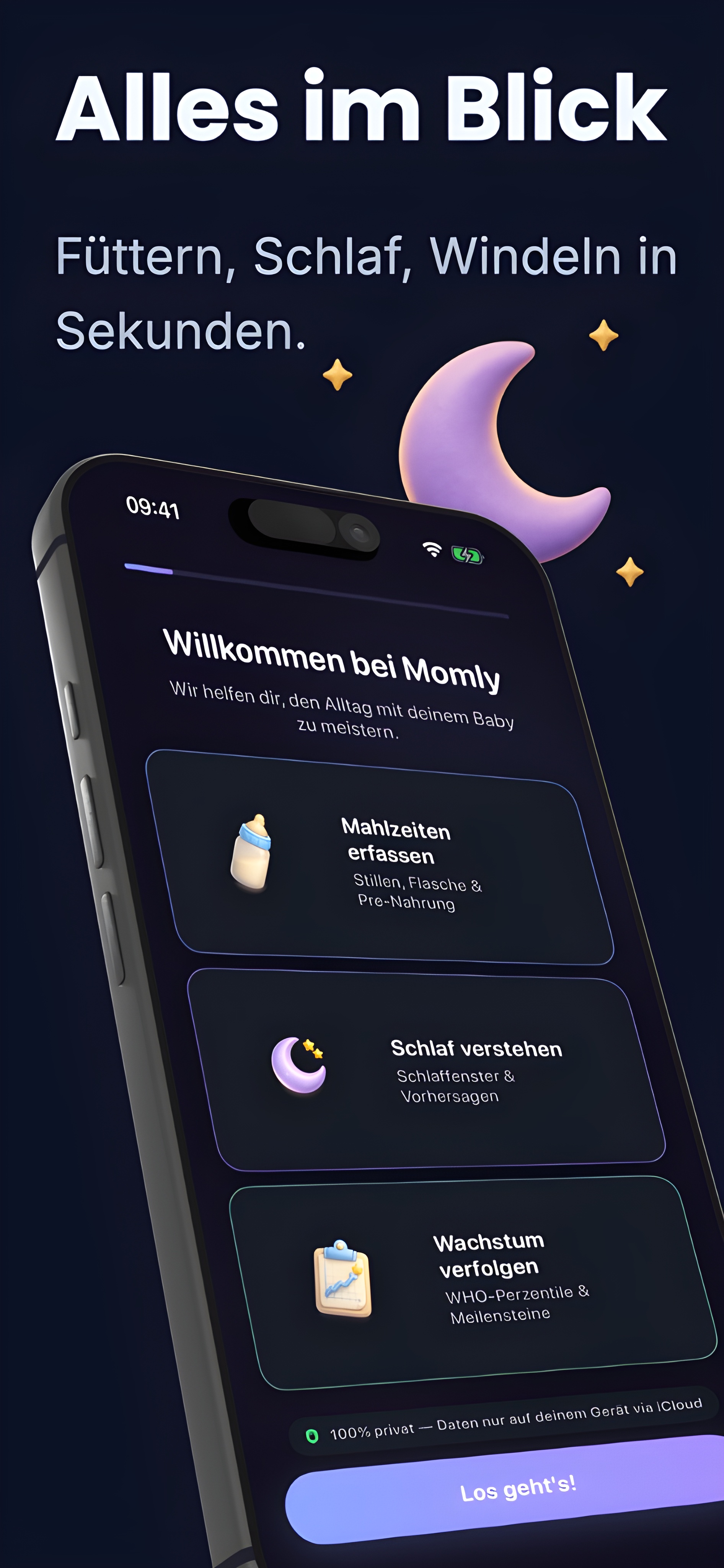 Momly Willkommensbildschirm